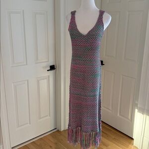 Lush Multicolor Knit Dress with Fringe